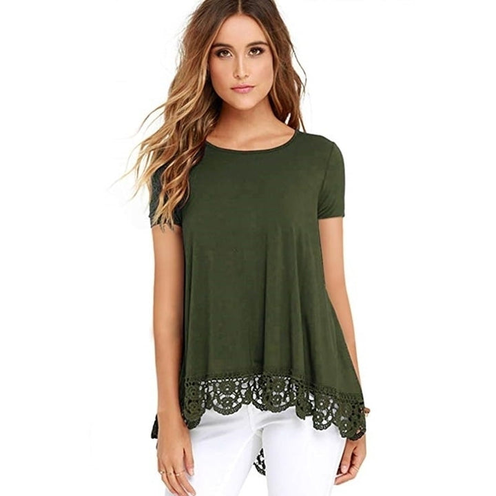 Round Neck Lace Loose Womens T-Shirt Image 1