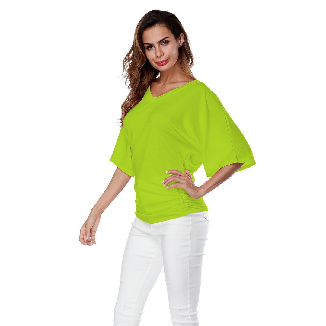 Oversized Womens Loose Bat Sleeve V-Neck T-Shirt Top Image 1