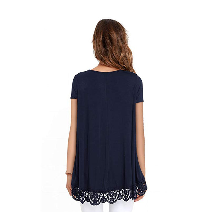 Round Neck Lace Loose Womens T-Shirt Image 10