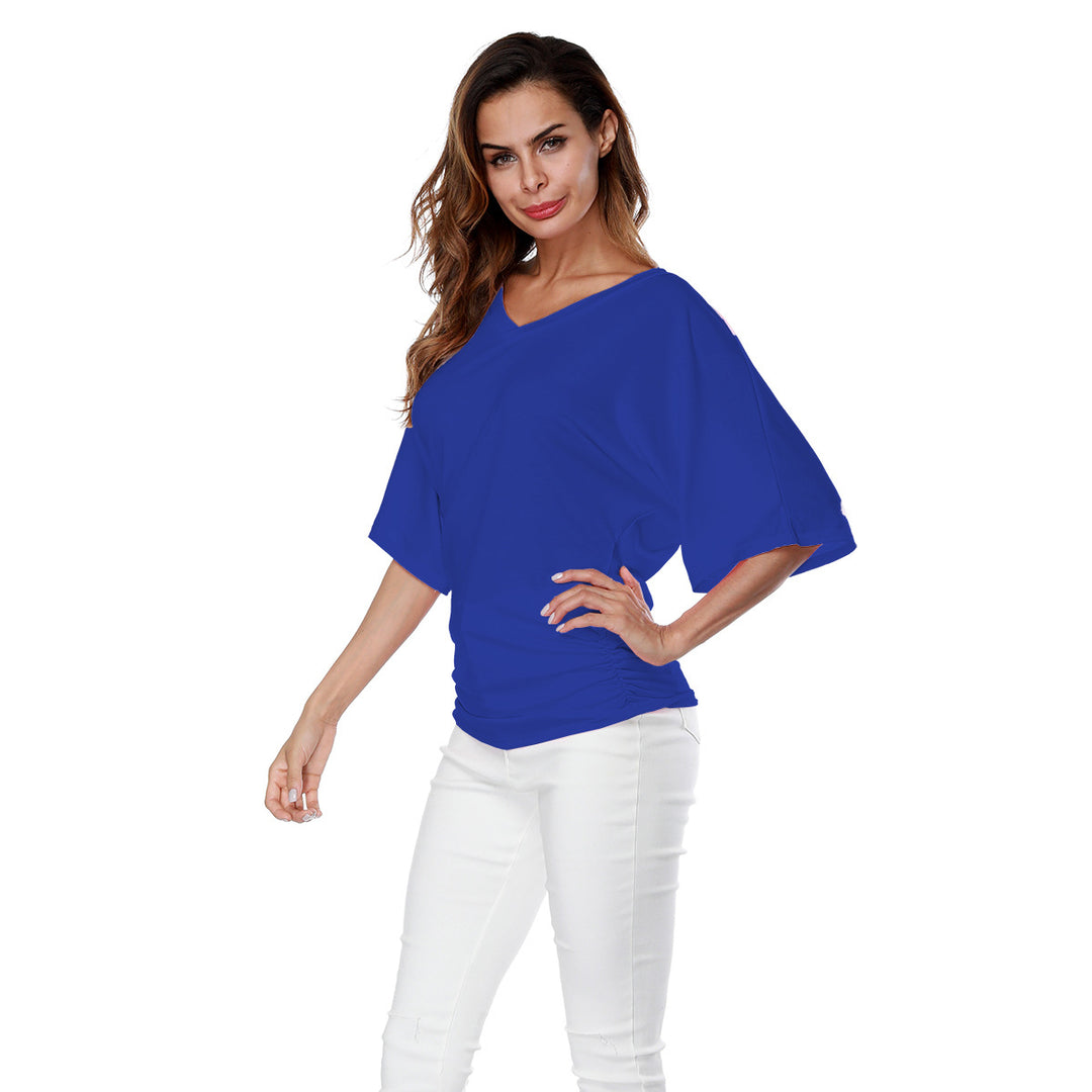 Oversized Womens Loose Bat Sleeve V-Neck T-Shirt Top Image 3