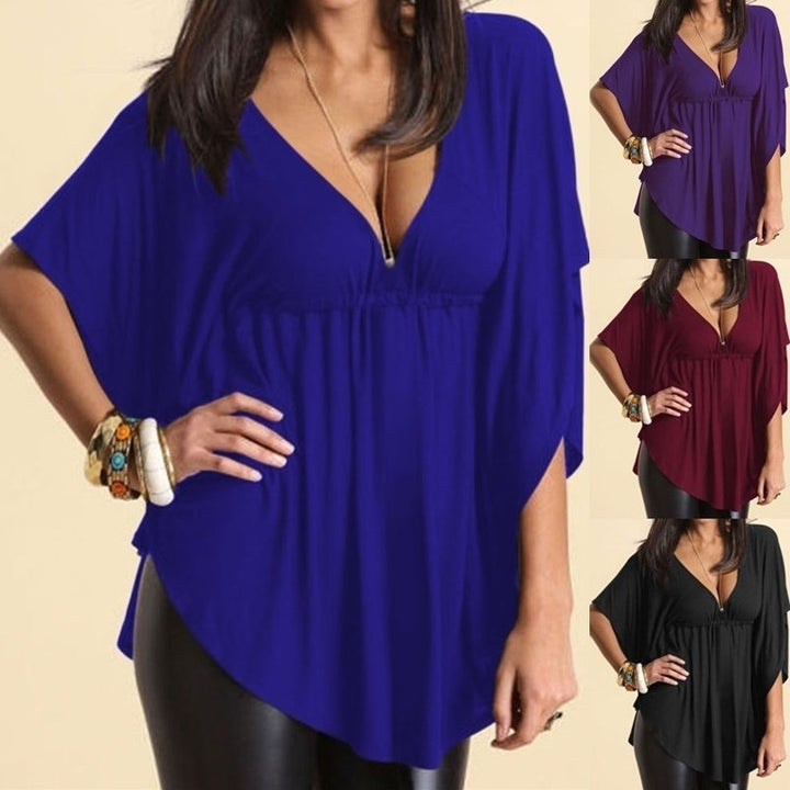 Loose V-Neck T-Shirt Large Sleeve Women Image 1