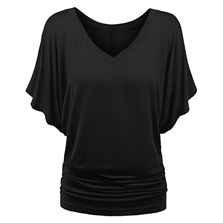 Oversized Womens Loose Bat Sleeve V-Neck T-Shirt Top Image 6