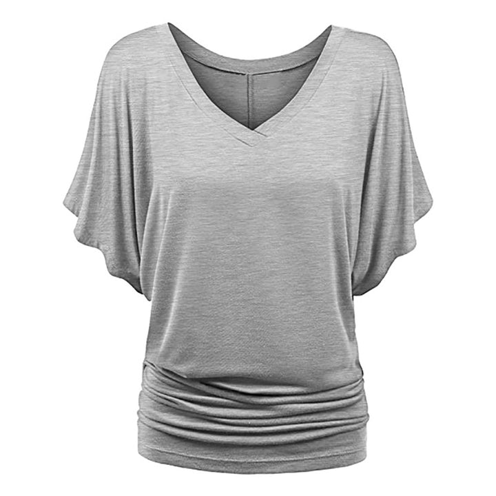 Oversized Womens Loose Bat Sleeve V-Neck T-Shirt Top Image 7