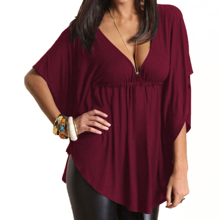 Loose V-Neck T-Shirt Large Sleeve Women Image 6