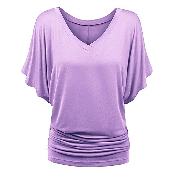 Oversized Womens Loose Bat Sleeve V-Neck T-Shirt Top Image 8