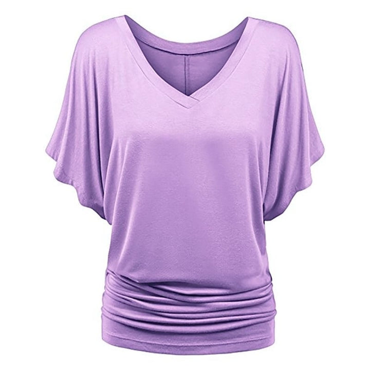 Oversized Womens Loose Bat Sleeve V-Neck T-Shirt Top Image 1