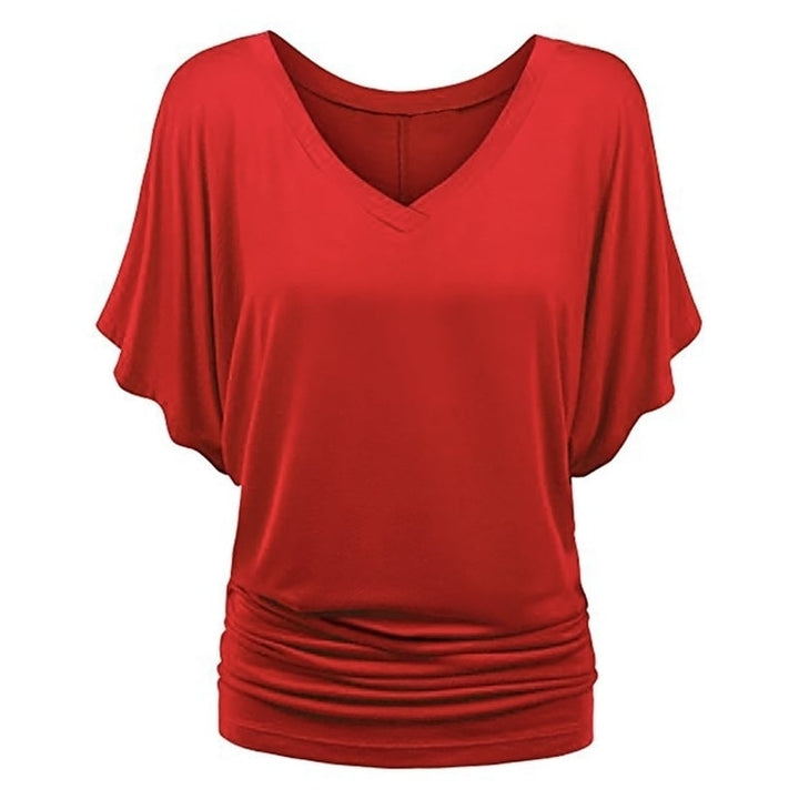 Oversized Womens Loose Bat Sleeve V-Neck T-Shirt Top Image 9