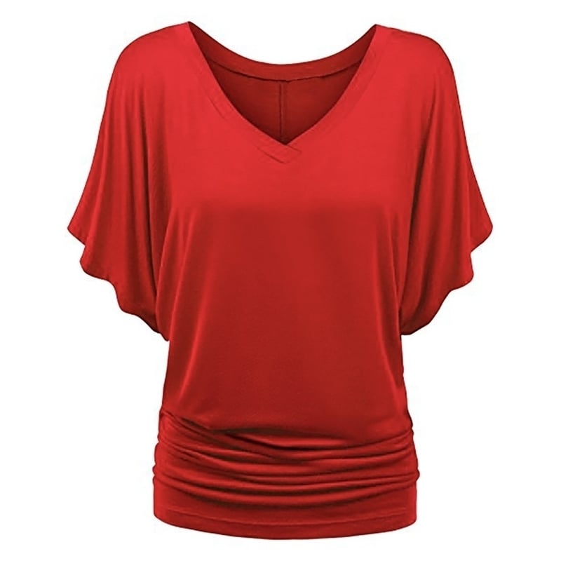 Oversized Womens Loose Bat Sleeve V-Neck T-Shirt Top Image 1