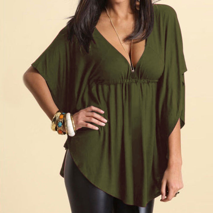 Loose V-Neck T-Shirt Large Sleeve Women Image 7