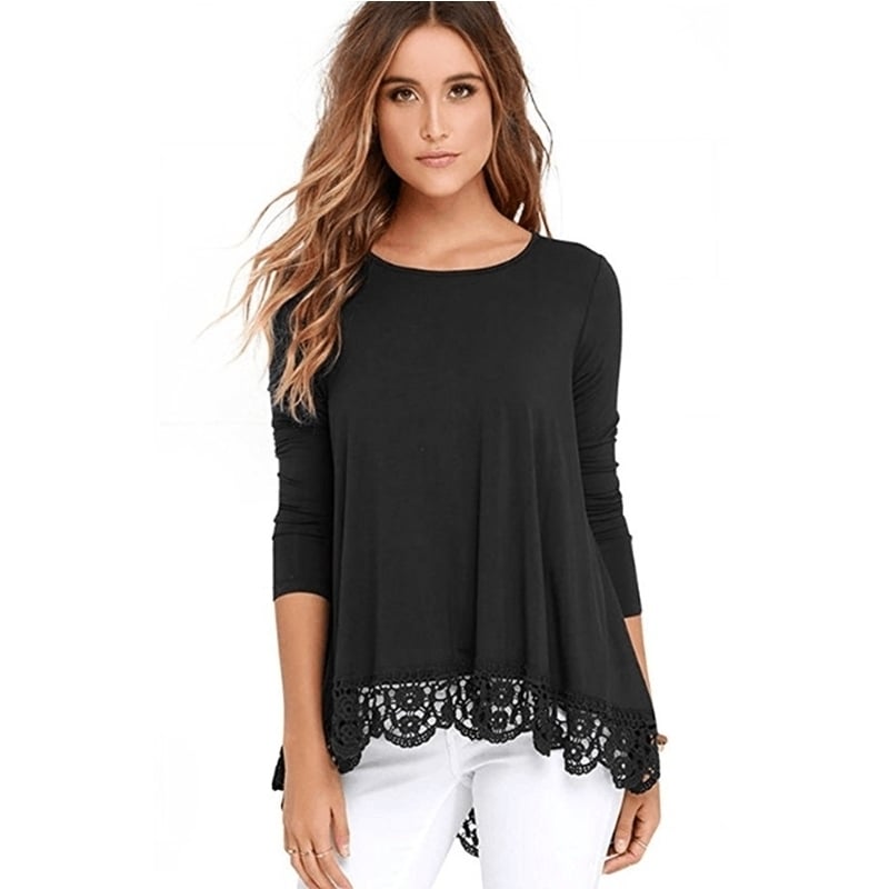 Womens Long Sleeve Lace Stitching T-Shirt Image 3