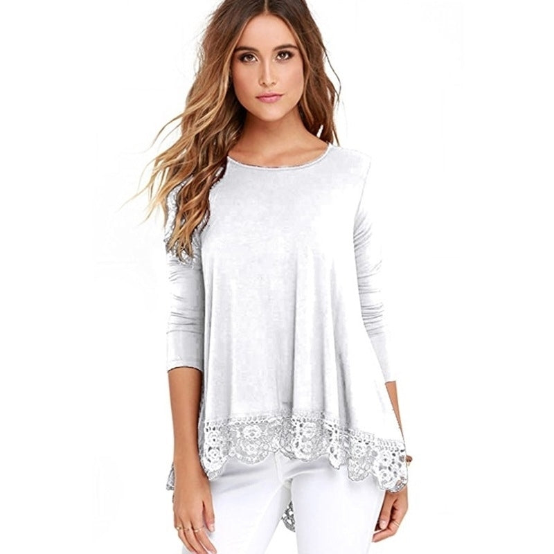 Womens Long Sleeve Lace Stitching T-Shirt Image 6