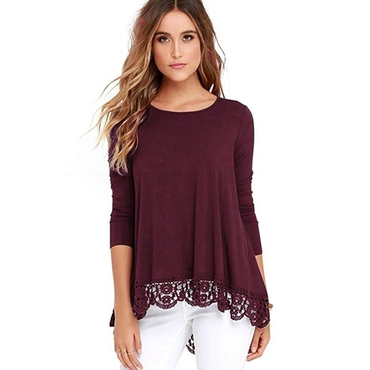 Womens Long Sleeve Lace Stitching T-Shirt Image 1