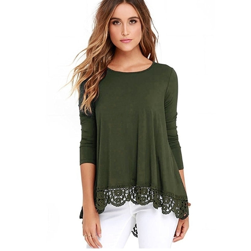 Womens Long Sleeve Lace Stitching T-Shirt Image 9