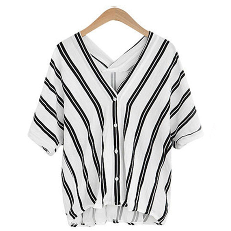 Womens Literary Retro Striped Cotton And Linen Shirt Image 4