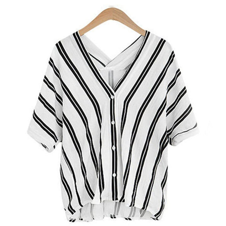 Womens Literary Retro Striped Cotton And Linen Shirt Image 1