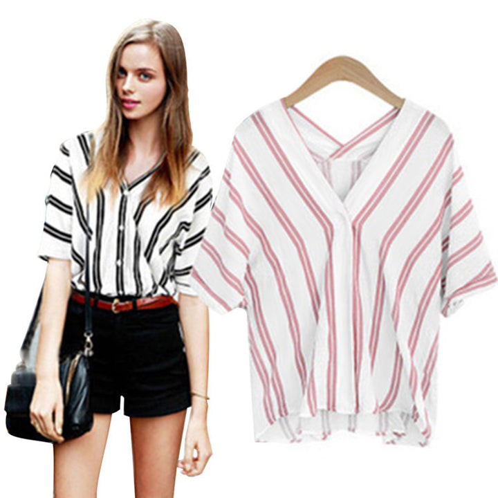 Womens Literary Retro Striped Cotton And Linen Shirt Image 4