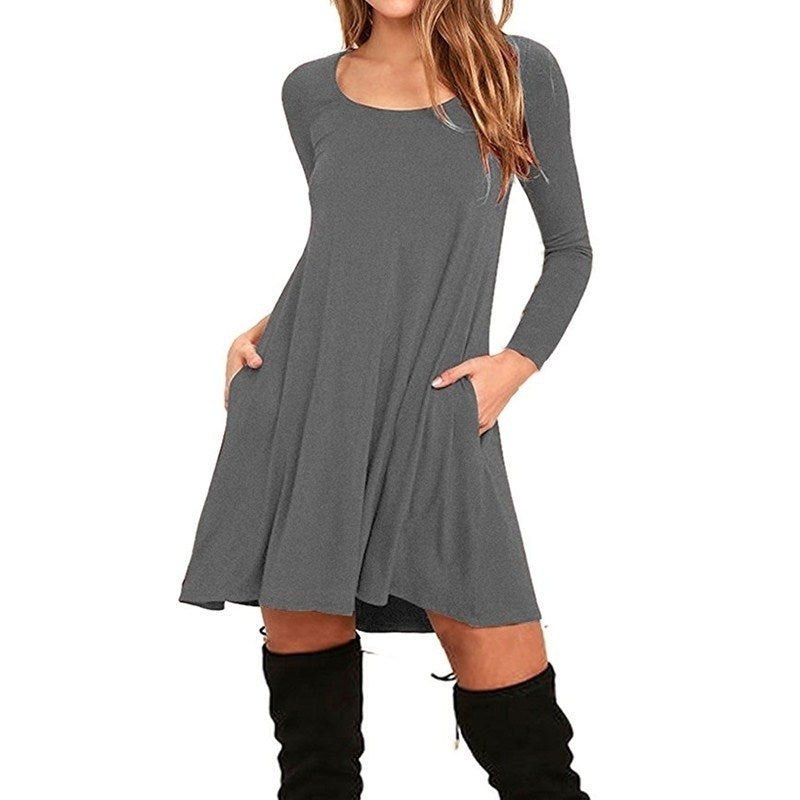 Long-Sleeved Plus Size Womens Loose Dress Image 4