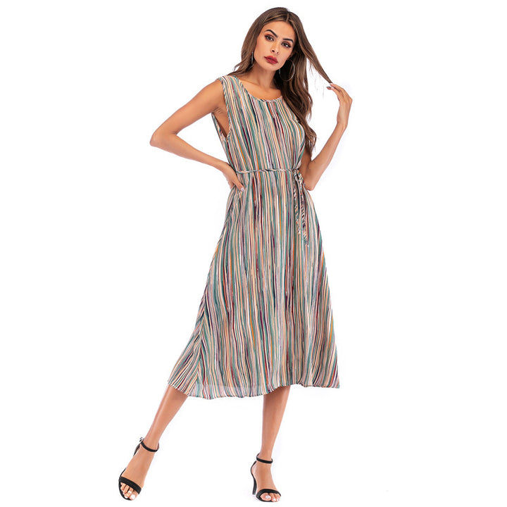 Dress V-Neck Chiffon Striped Camisole Summer Image 3