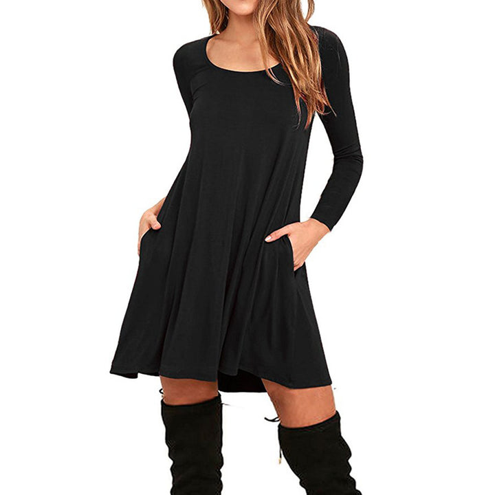 Long-Sleeved Plus Size Womens Loose Dress Image 7