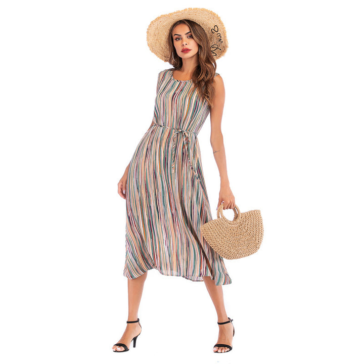 Dress V-Neck Chiffon Striped Camisole Summer Image 4