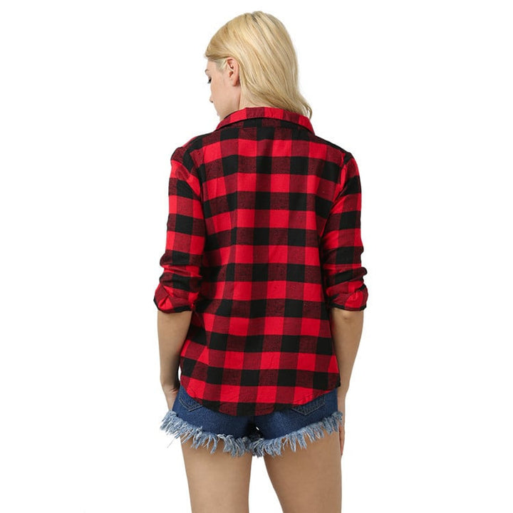 Red Long Sleeve Plaid Shirt Female Wild Image 4