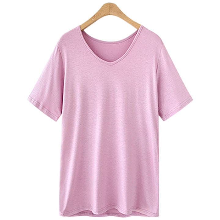 T-Shirt Women Short Sleeve Large Size Loose V-Neck Image 10