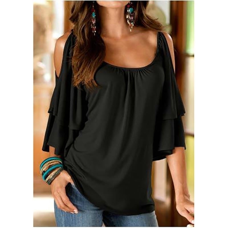 Womens Sexy Off Shoulder Ruffle Sleeve Top T-shirt Image 3