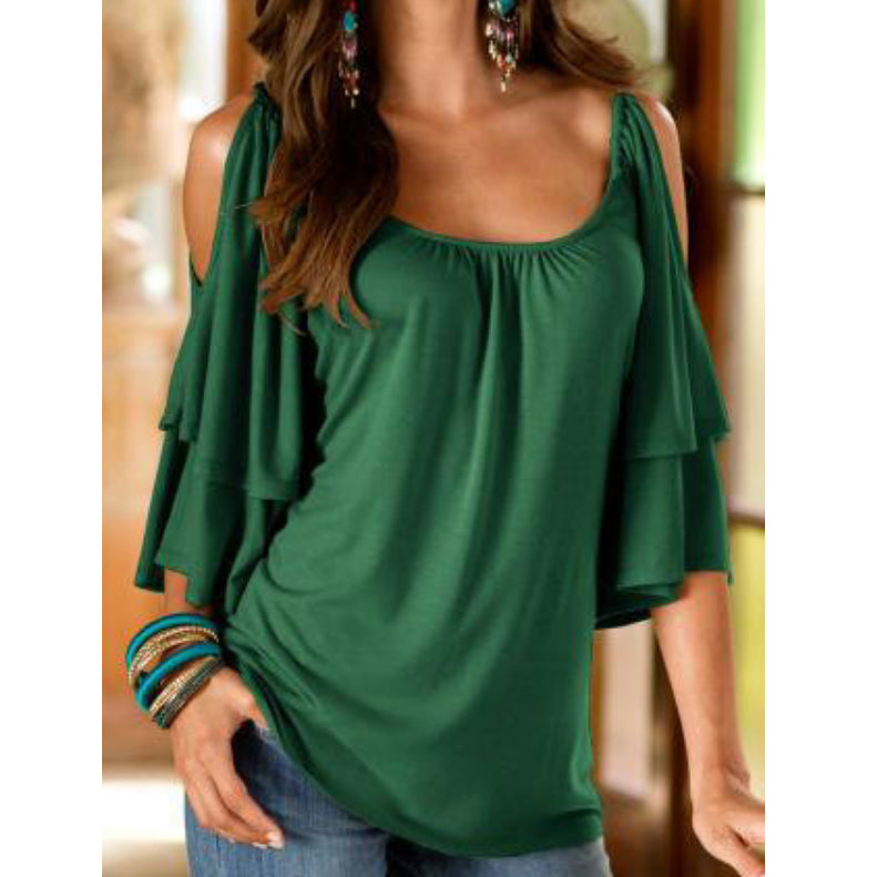 Womens Sexy Off Shoulder Ruffle Sleeve Top T-shirt Image 4