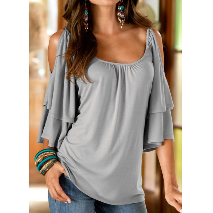 Womens Sexy Off Shoulder Ruffle Sleeve Top T-shirt Image 1