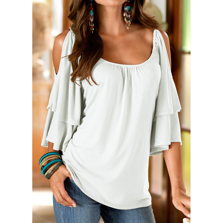 Womens Sexy Off Shoulder Ruffle Sleeve Top T-shirt Image 6