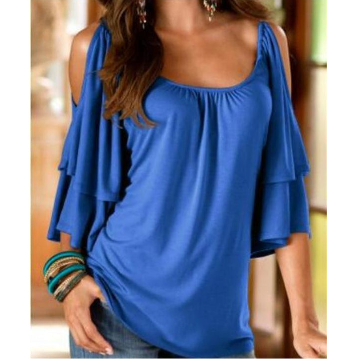 Womens Sexy Off Shoulder Ruffle Sleeve Top T-shirt Image 9