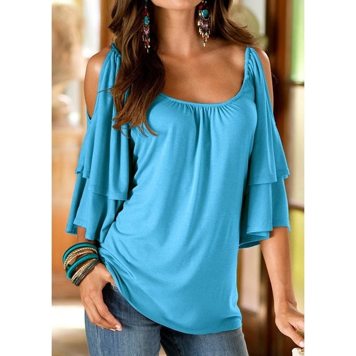 Womens Sexy Off Shoulder Ruffle Sleeve Top T-shirt Image 10