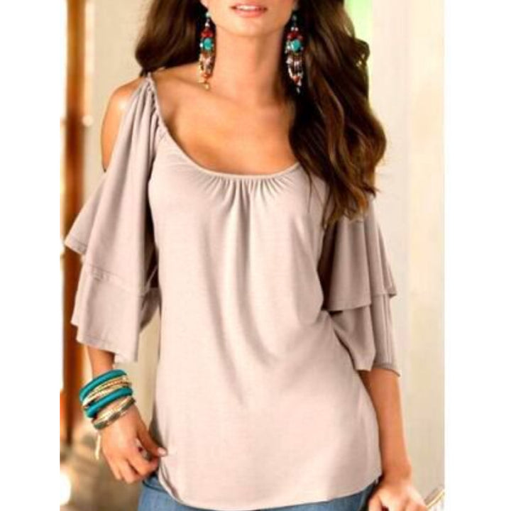 Womens Sexy Off Shoulder Ruffle Sleeve Top T-shirt Image 11