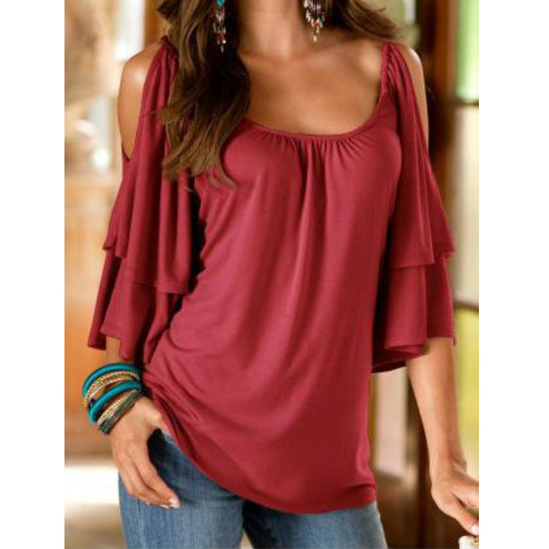 Womens Sexy Off Shoulder Ruffle Sleeve Top T-shirt Image 12