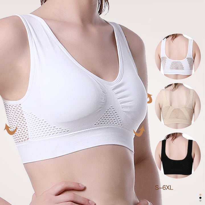 3Pcs Yoga Sports Hollow Breathable Large Size Bra Female Image 1