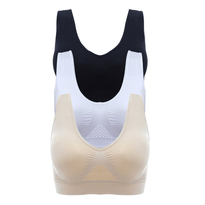 3Pcs Yoga Sports Hollow Breathable Large Size Bra Female Image 4