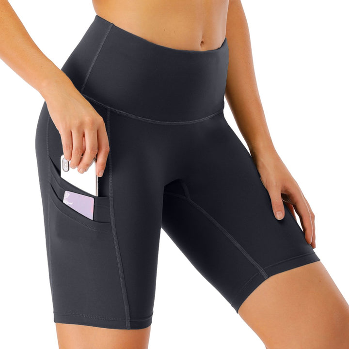 Womens Five-Point Side Pocket High Waist Yoga Pants Image 1