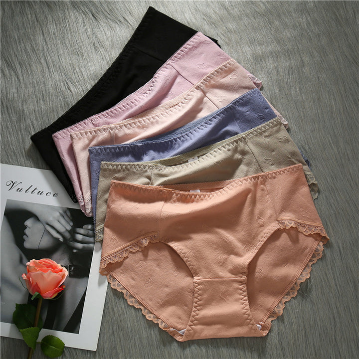 6Pcs Cotton Jacquard Mid-Waist Panties Ladies Image 1