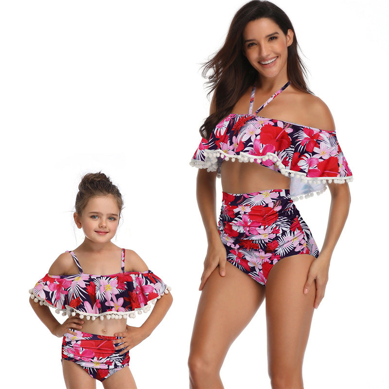 2 Color Parent-Child Swimsuit Printed Bikini Image 1