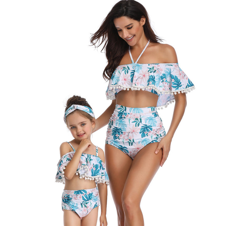 2 Color Parent-Child Swimsuit Printed Bikini Image 1