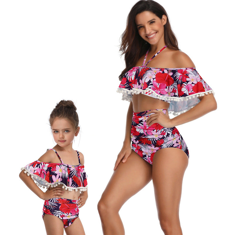 2 Color Parent-Child Swimsuit Printed Bikini Image 4
