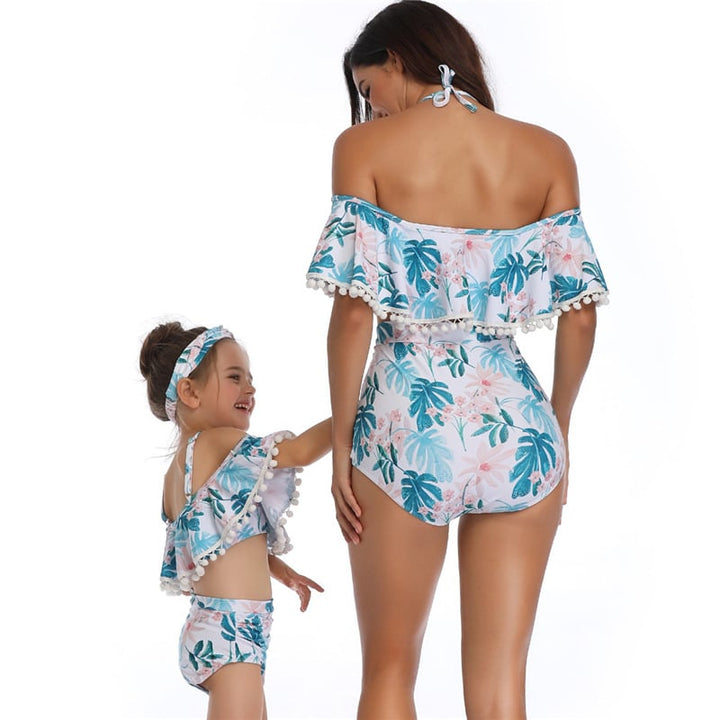 2 Color Parent-Child Swimsuit Printed Bikini Image 6
