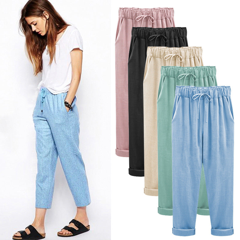 Womens Cotton And Linen Seven/Nine Pants Plus Fat XL Image 1