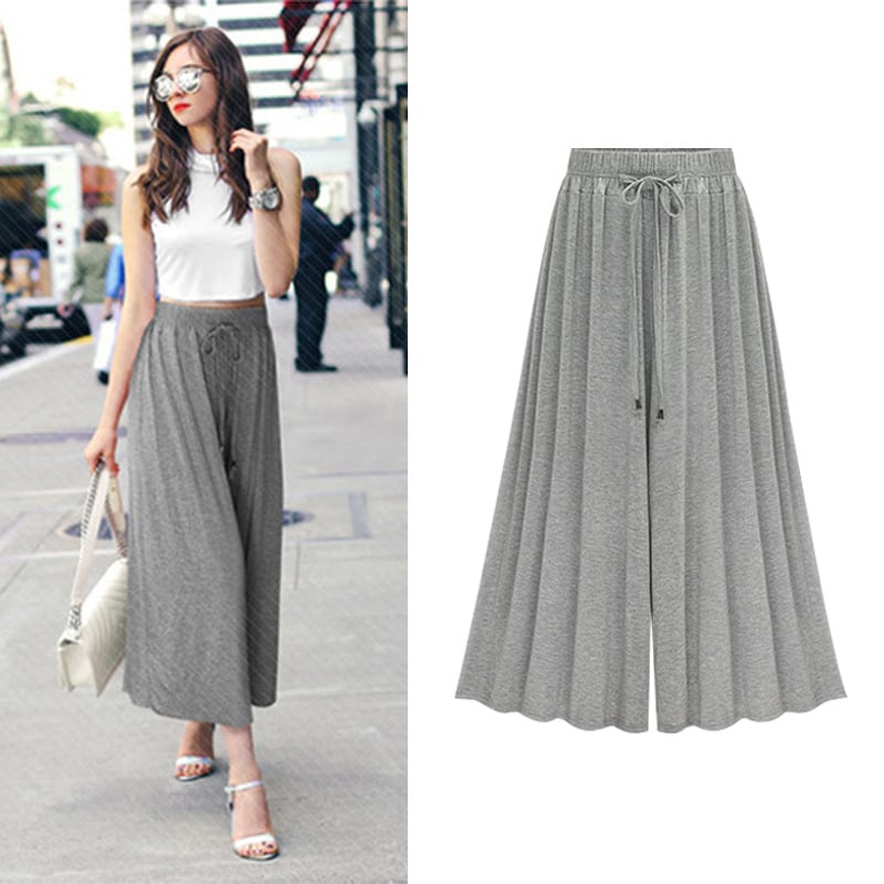 High Waist Wide Leg Womens Cropped Pants Image 1