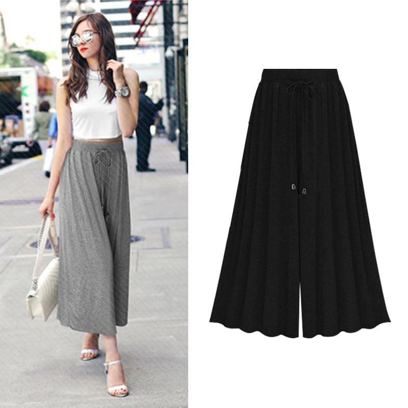 High Waist Wide Leg Womens Cropped Pants Image 1