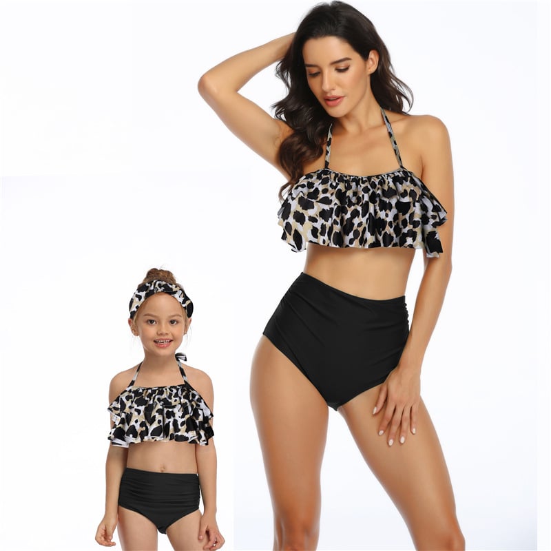 Mother And Daughter Swimwear Printed Bikini Ruffles Image 1