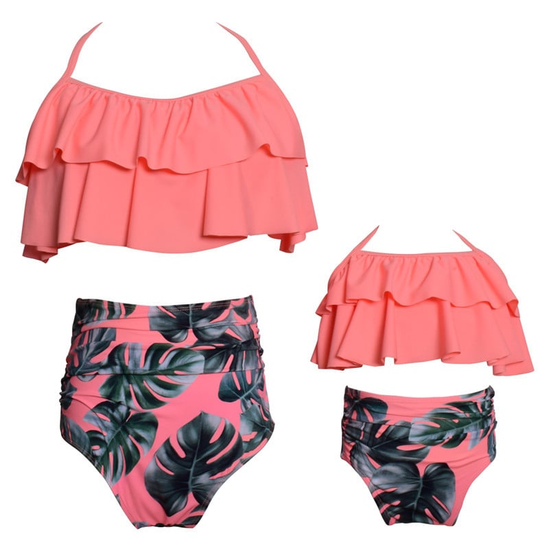 Mother And Daughter Swimwear Printed Bikini Ruffles Image 1