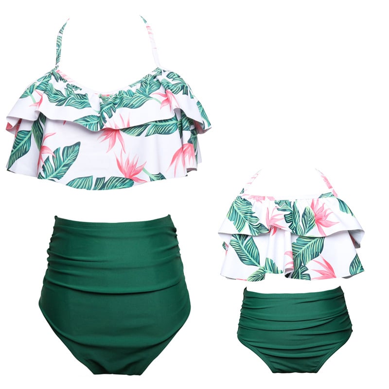 Mother And Daughter Swimwear Printed Bikini Ruffles Image 1