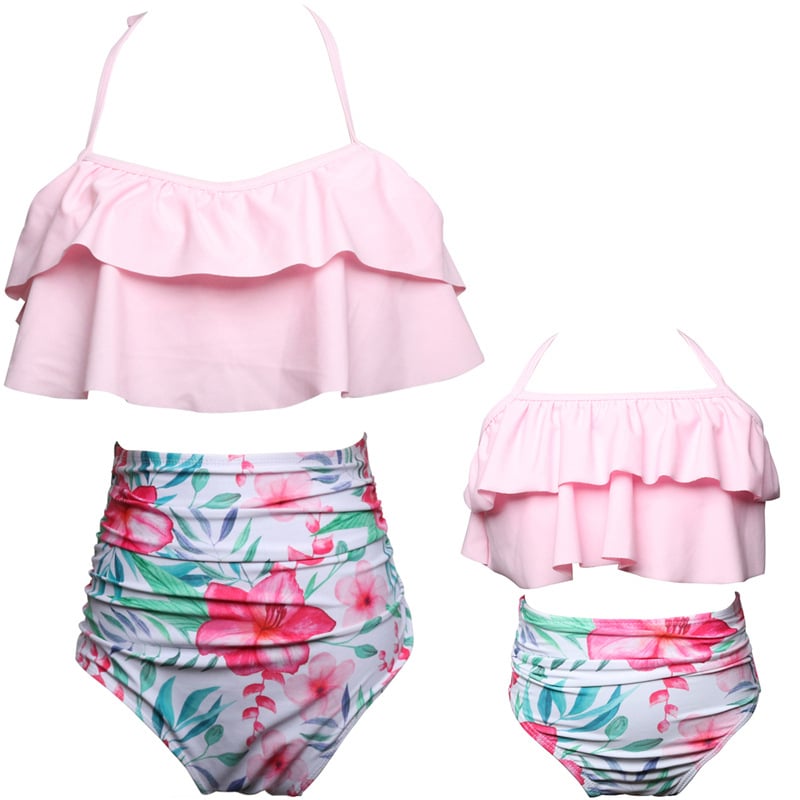 Mother And Daughter Swimwear Printed Bikini Ruffles Image 1