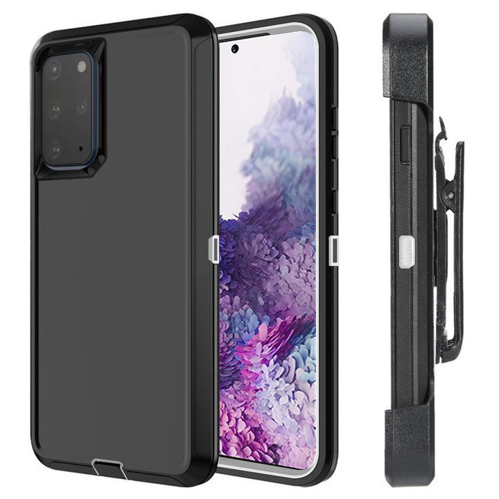 For Samsung Galaxy S20 Plus Heavy Duty Shockproof Armor Protective Hybrid Case Cover With Clip Black/Black Image 4